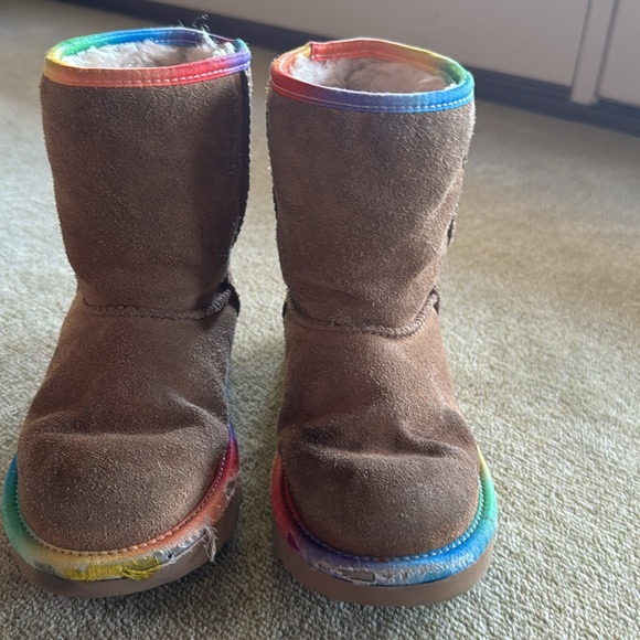 Tan with rainbow stripe Ugg Boots - Picture 6 of 9